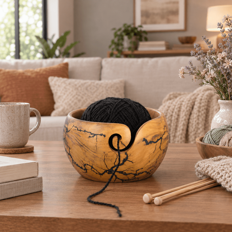 Large Wooden Yarn Bowl 7x4 Inches - Cute Wood Bowl/holder For Knitting ...
