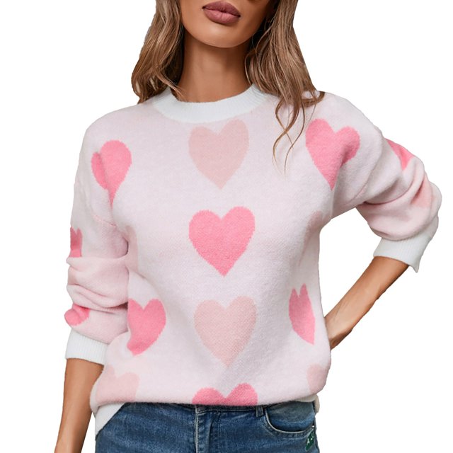 Outfmvch Chandails pour Femmes Chandails à Col Rond Chandails en Molleton Cœur d'Amour Grahic Saint-Valentin Col Rond Chandail à Capuchon Tricoté Chandail de la Saint-Valentin Chandails de Noël pour Femmes Chandail Tricoté Chandail à Enfiler Hauts Blanc G