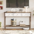 thumbnail image 2 of LAZZO 51“ Boho Rattan Console Table, Narrow Entryway Table with 3 Drawers & Open Shelf, Brown and white, 2 of 9