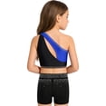 thumbnail image 2 of Hansber Kids Girls Cheerleading Outfit Gymnastics Dance Performance Sleeveless Crop Top with Shorts Set Royal Blue Black 6, 2 of 6