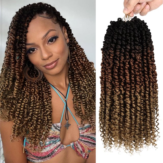 Cabello pretorcido Passion Twist, 8 paquetes de 112 hebras, cabello trenzado Passion Twist preenrollado para mujeres, extensiones de cabello sintético con giros cortos de pasión (T1B/30/27 16 pulgadas