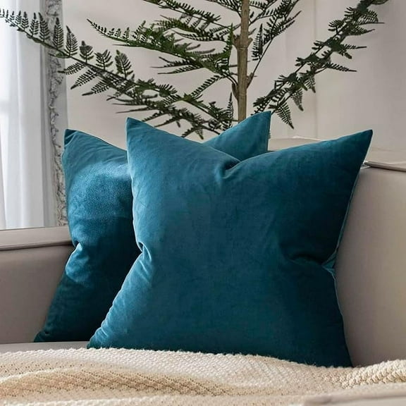 Knubmt Pack of 2 Solid Color Throw Pillow Covers with Zipper, Decorative Pillow Case Soft Velvet Couch Pillow Case for Sofa Bedroom Car, 16 x 16 Inch