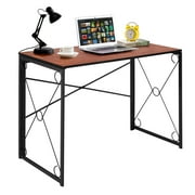 VECELO Folding Computer Desk Modern Simple Study Writing Table for Home Office, Brown