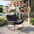 thumbnail image 2 of Heavy Duty Patio Rocking Chair-Single Arc Leg Design-450lbs Weight Capacity- Water Resistant Cushion-Metal Frame Rattan Chair for Indoor Outdoor Patio Garden Living Room-Yellow Rattan Black Cushion, 2 of 7