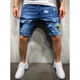 thumbnail image 3 of Summer New Men‘s Stretch Ripped Short Jeans Streetwear Pocket Fashion Hip-hop Blue Slim Denim Shorts Brand Clothes Male, 3 of 7