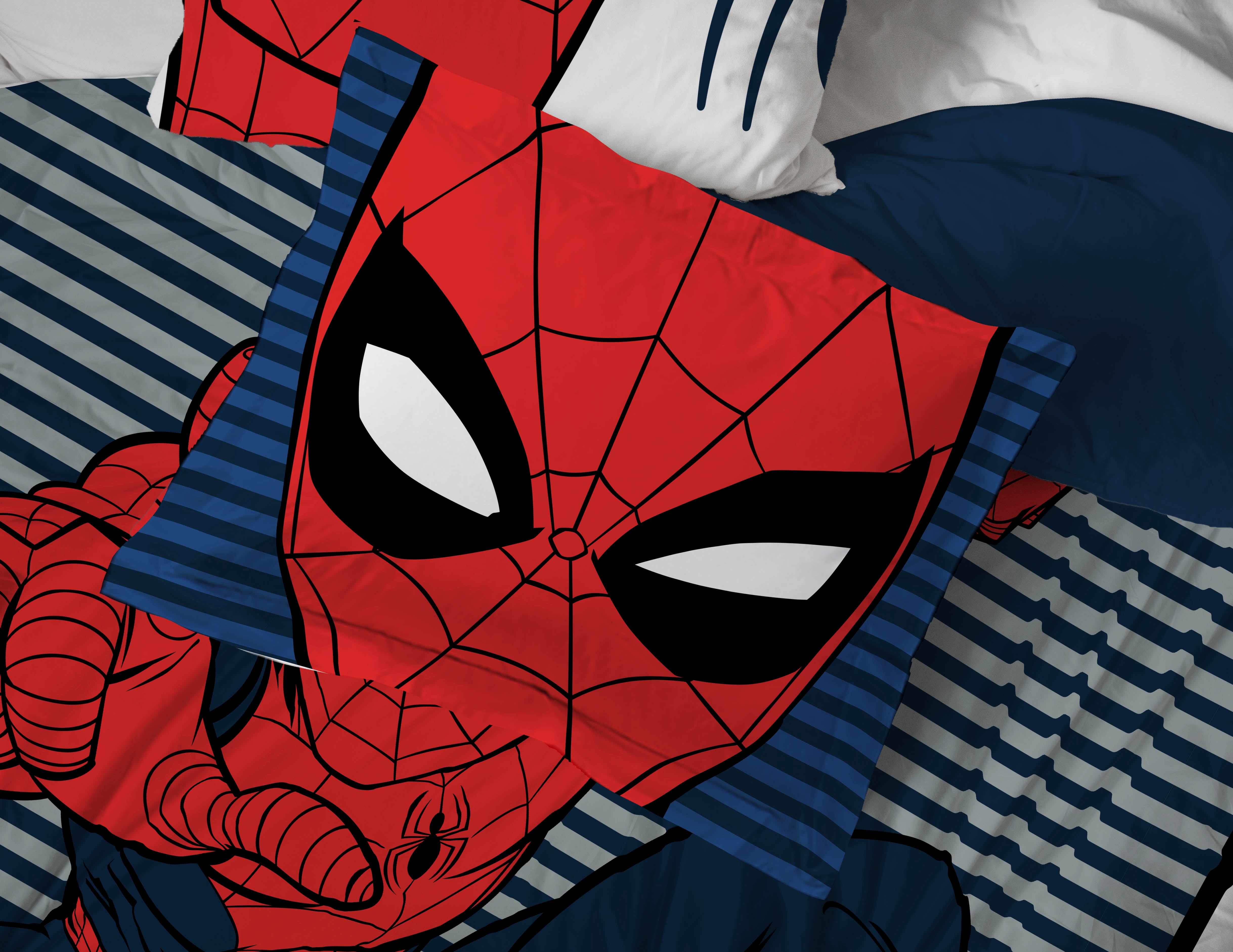 Spider-Man Stripes 5 Piece Twin Bed-in-a-Bag, 100% Microfiber, Blue