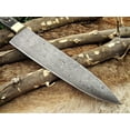 thumbnail image 4 of Damascus Steel kitchen Knife 14 Inches full tang 9" long Hand Forged blade, 2 Tone Dollar wood and brass bolster scale, 4 of 5