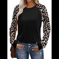 thumbnail image 1 of Camisas de Larga para Mujer, Blusas Raglán con Bloques de Color, Camisetas Básicas Informales de Cuello Redondo, Ropa de Otoño. Leopardo Negro M, 1 of 8