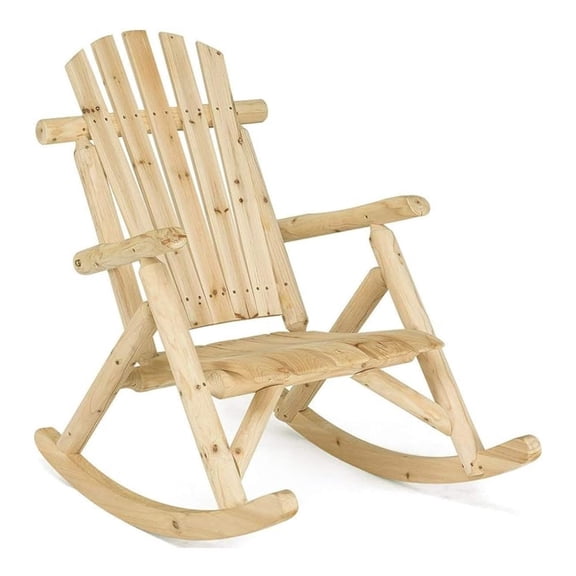 Rocking Chair Wood Porch Rocker - Rustic Patio Furniture - Single Lounge Chair - Natural Fir Wood - Outdoor & Indoor Use