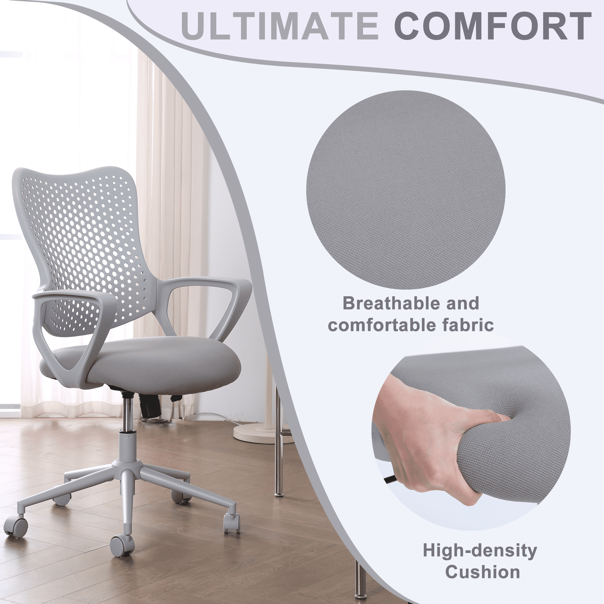 ENYLAY Ergonomic Office Chair, Breathable Mesh Computer Desk Chair with Armrests & Rolling Swivel, Butterfly Back Design Task Chair for Home Office, Adults Teens (Gray)