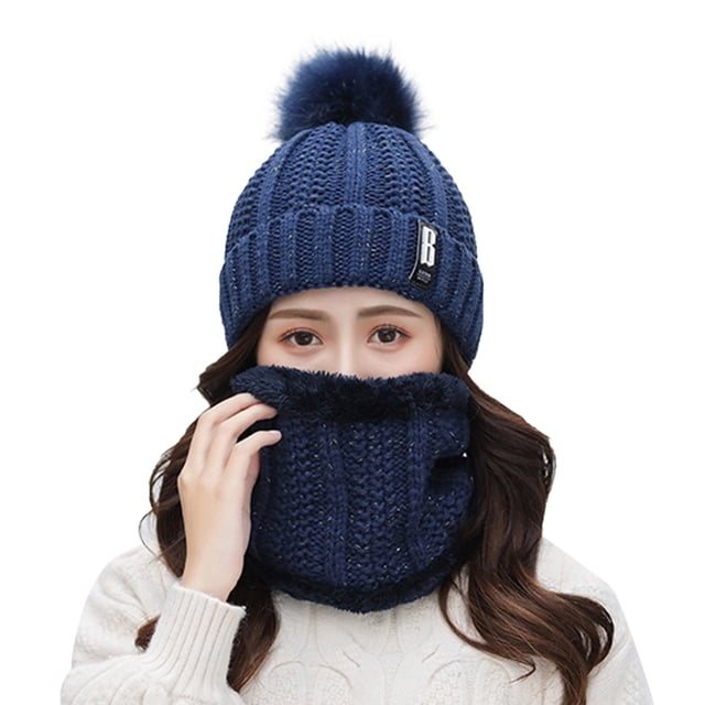 GDREDA Unisex Winter Knit Warm Hats and Scarf Set - Purpose Ear and Windproof Design for Cold Weather Navy,One Size