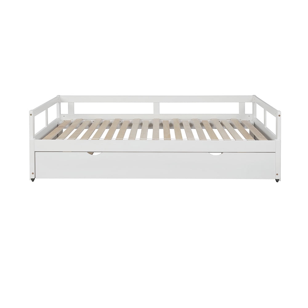 Lowestbest Extending Daybed with Trundle Frame, Sofa Bed Support Platform for Living Room Bedroom Apartment, White Lowestbest Extending Daybed with Trundle Frame, Sofa Bed Support Platform for Living Room Bedroom Apartment, White