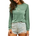 thumbnail image 3 of UKAP Women Tee Long Sleeve T Shirt Solid Color T-shirt Loose Work Tops Green L, 3 of 5