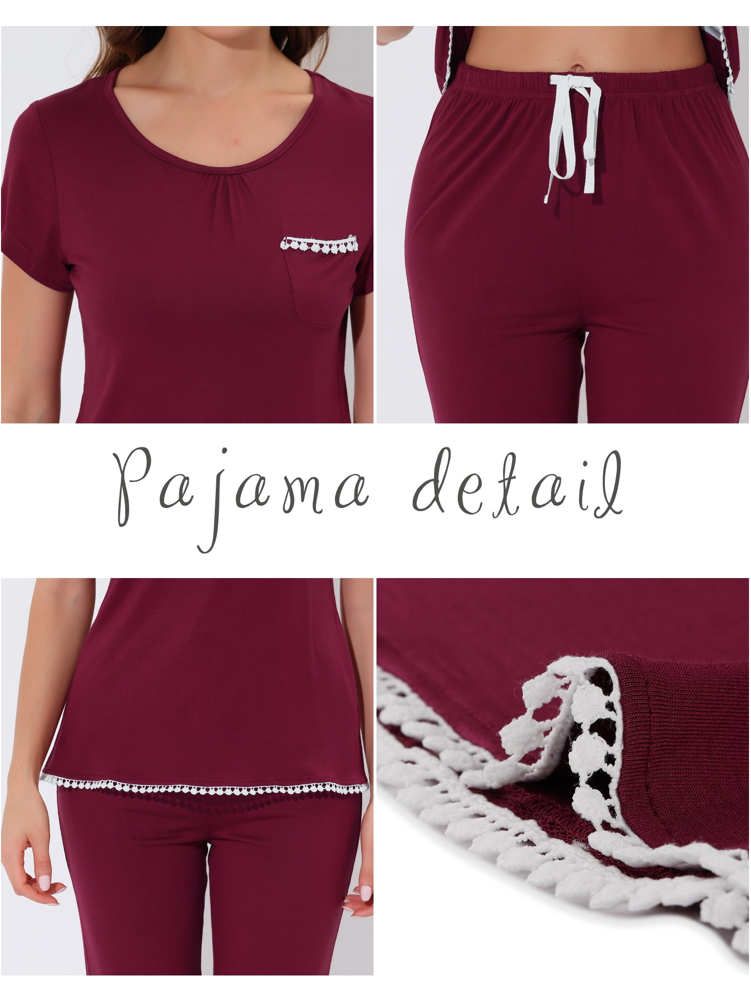 Unique Bargains Women's Lounge Pajama Round Neck Capri Nightwear Casual Sleepwear Sets