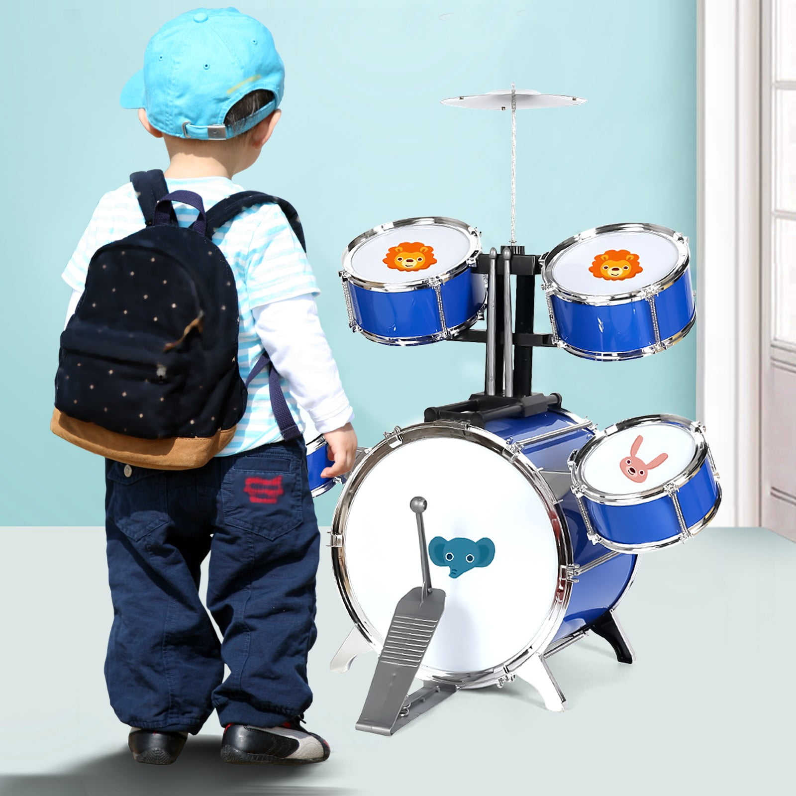 Mini 5-Piece Drum Set with Cymbal, Complete Percussion Kit with Stand and Sticks for 3+ Years