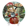 thumbnail image 2 of Reloj de pared con diseño de gato repartidor de pizzas, silencioso, de 10 pulgadas, estilo rústico retro, decorativo para sala de estar, cocina, hogar, baño y dormitorio, 2 of 7
