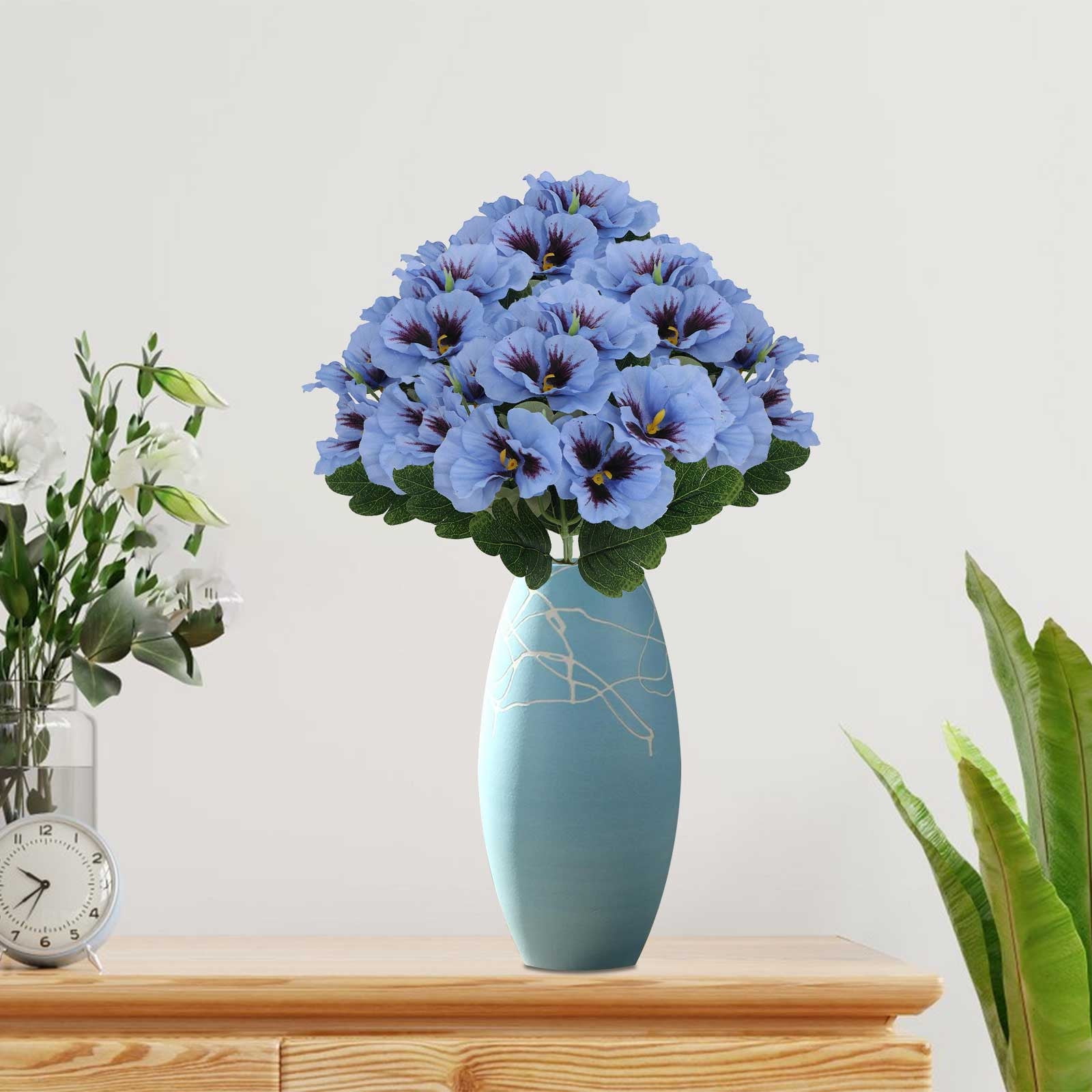Darzheoy Artificial Pansy Flowers, UV Resistant Plastic Plants Fake Silk Faux Flowers for Outdoor Planters, Home Indoor Outside Garden Porch Window DIY Decoration