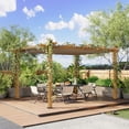 thumbnail image 5 of Petyee 10'x13' Outdoor Retractable Pergola with Canopy, Aluminum Pergola with Waterproof Canopy, Modern Outdoor Trellis for Patio Gardens, Wood-Grain Finish,Khaki canopy, 5 of 9