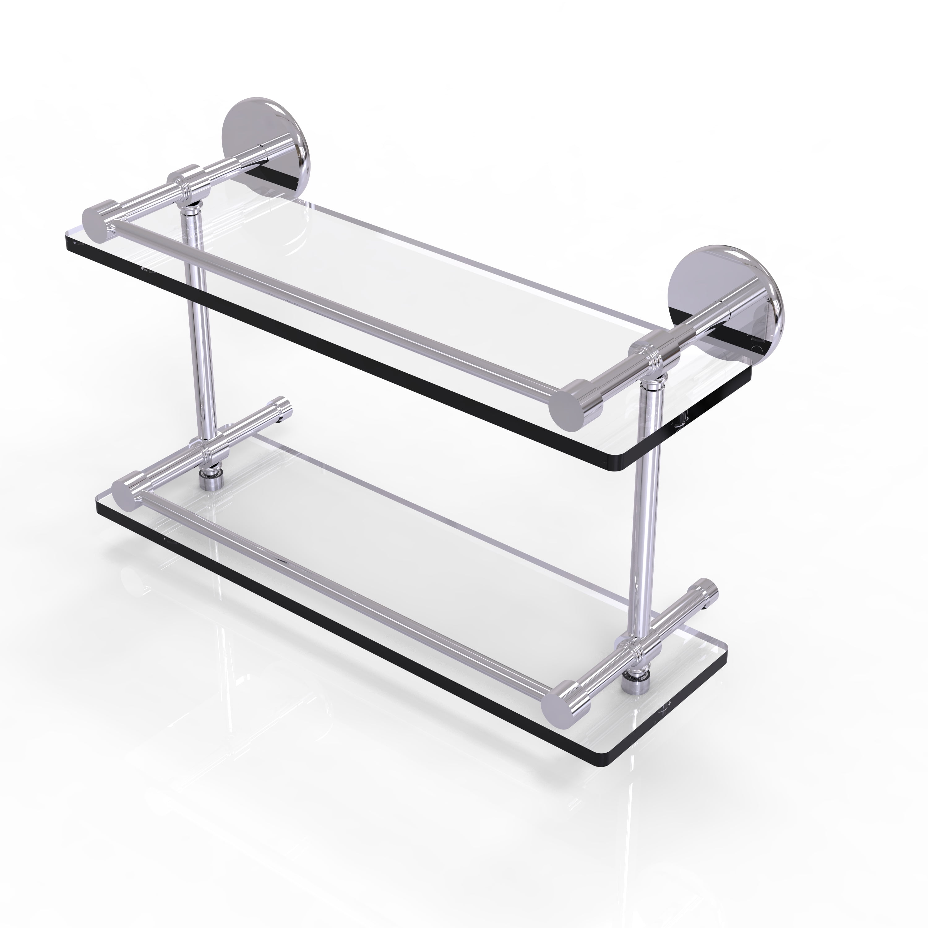 16in Tempered Double Glass Shelf with Gallery Rail in Polished Chrome