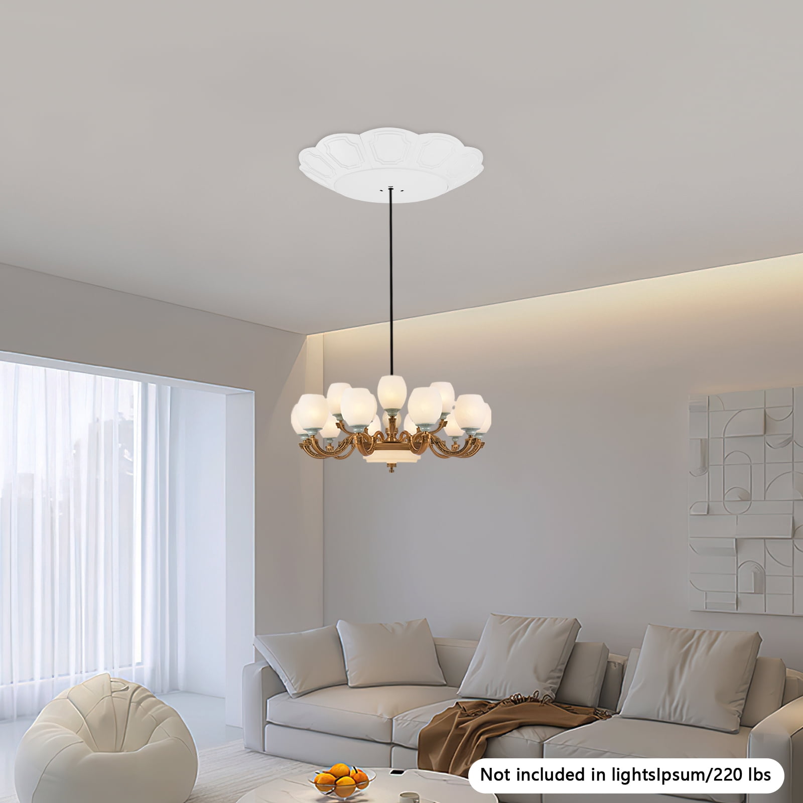 Petal-Shaped Chandelier Cover for 220lbs Hoist – White Baking Paint, 20.67*3.15in Size, Smooth Safety Edges – Ideal for Lamp Decoration