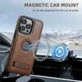 thumbnail image 6 of ELEHOLD for iPhone 12 Pro Max Rugged Magnetic Premium Leather Hidden Stand Case Logo Cutout View Compatible with Mag Safe & Magnetic Car Mount Holder Shockproof Protection Cover,Brown, 6 of 7