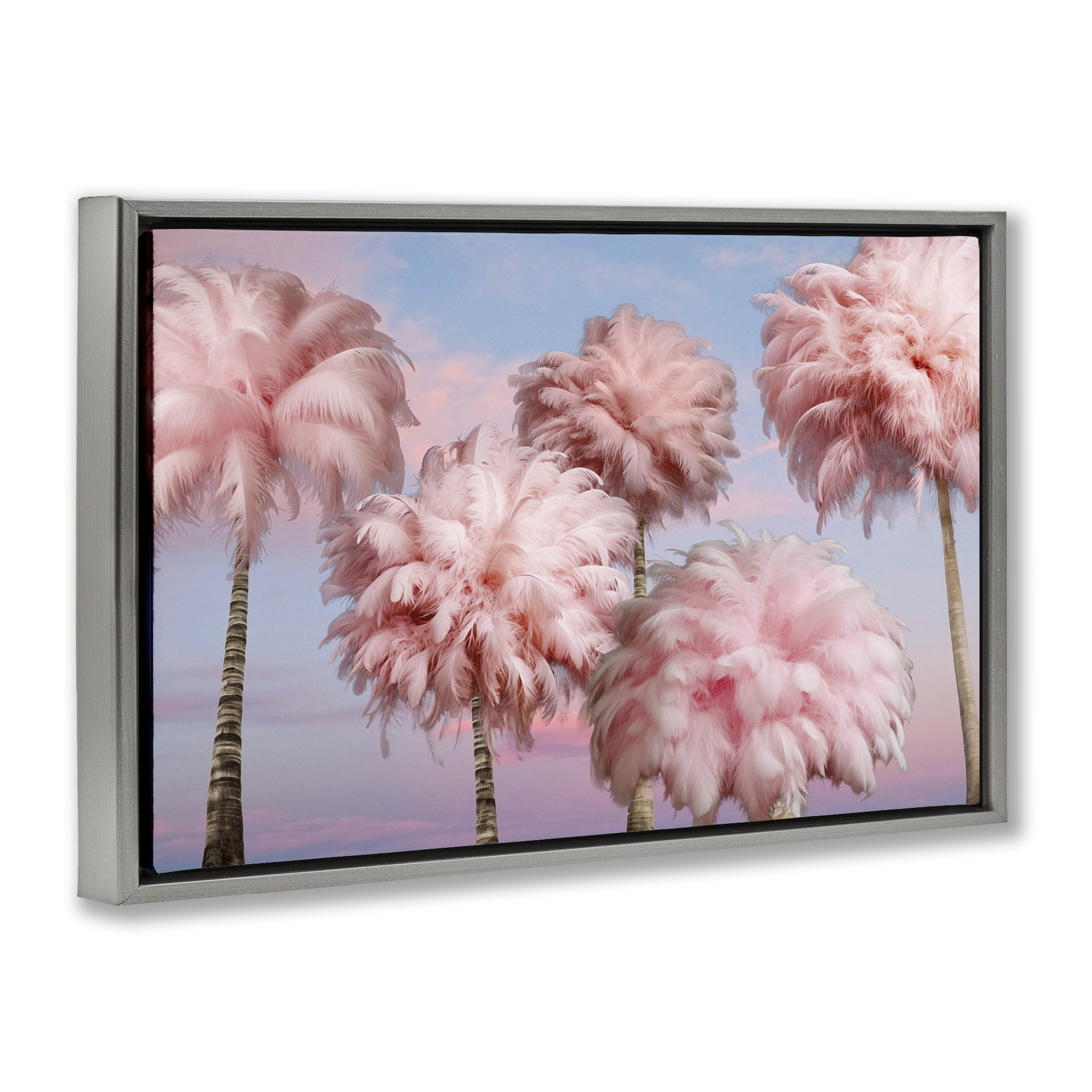 Stupell Industries Fluffy Pink Palm Trees Botanical & Floral Painting Gray Floater Framed Canvas Art Print Wall Art, 25 x 17