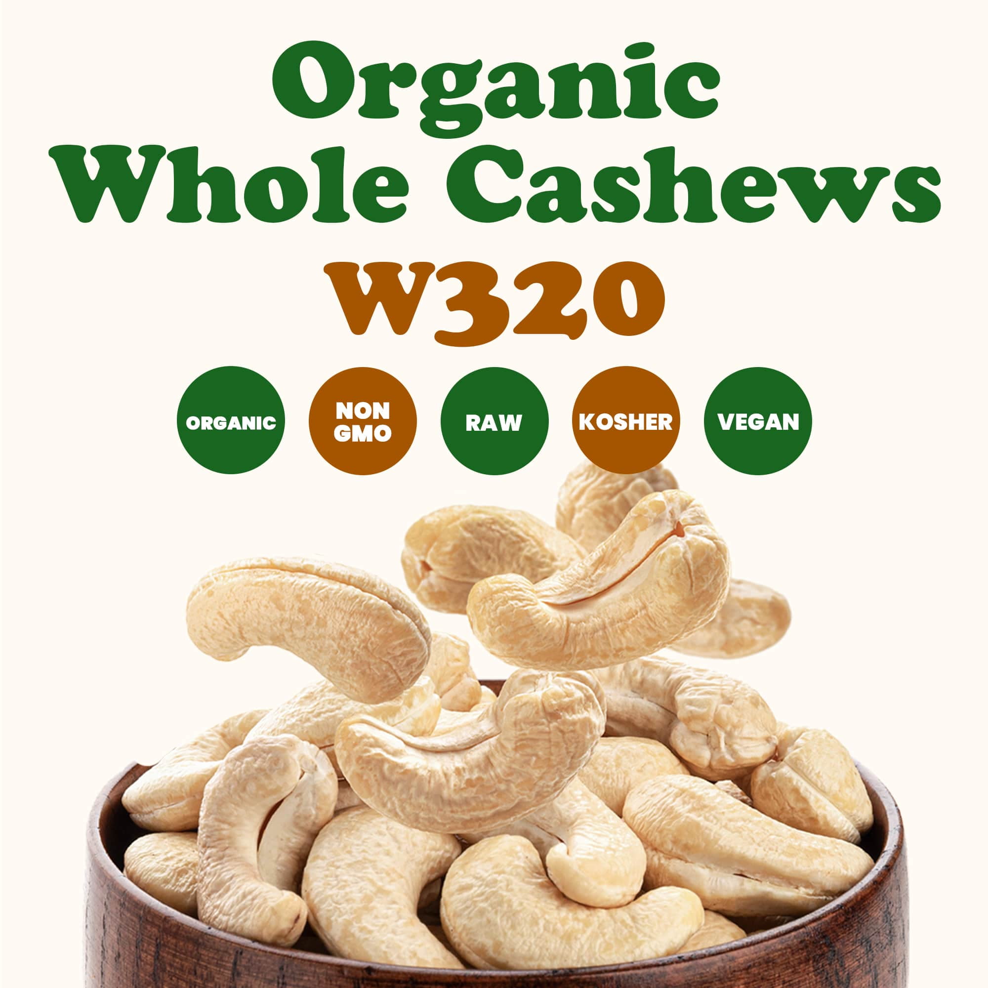 Food to Live, Organic Whole Cashews, W320, 4 Pounds, Non-GMO, Kosher