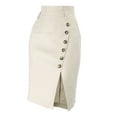 thumbnail image 3 of DARING DIVA Women's Asymmetrical Front Split Belted Midi Pencil Skirt XS Beige, 3 of 6