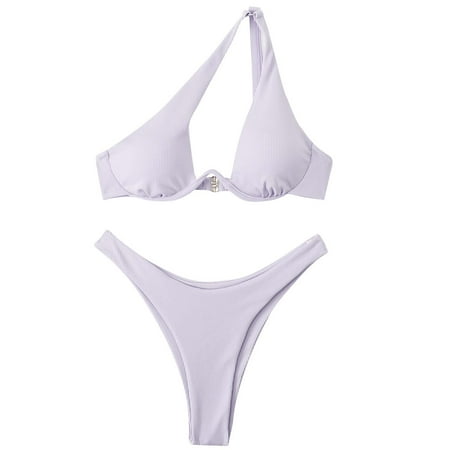 Oplxuo Women s Sexy Cutout One Shoulder Bikini Sets Underwire Push Up Padded Two Piece Bathing Suit Cheeky Thong Swimsuits