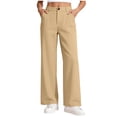 thumbnail image 2 of DJDLJWCJ Teen Girls School Uniform Pants Elastic Waist Flat Front Pull-On Dress Pants with Pocket Solid Color Stretch Straight Pants Khaki Size 7, 2 of 8