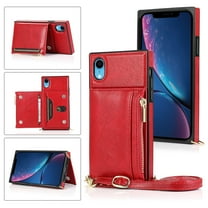 Dteck Crossbag Case For iPhone XR, Premium PU Leather Wallet Case Credit Card Holder Stand Cover, Red