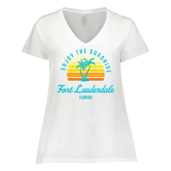 Inktastic Summer Enjoy the Sunshine Fort Lauderdale Florida in Blue Women's Plus Size V-Neck T-Shirt