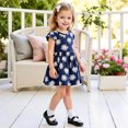 thumbnail image 5 of THDHVS Little Girls Dresses,Floral Print Short Sleeve Dress with Smocked Waist for Girls Spring Summer Dance and Playtime,Kids Dress Navy, 5 of 6