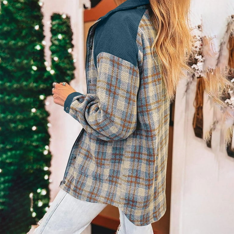 Women Flannel Shirt Jackets Winter Warm Snap Zip Up Long Sleeve