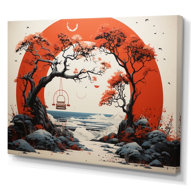 Designart Coastal Ocean Wall Art, Swing Papercut Japon Seaside