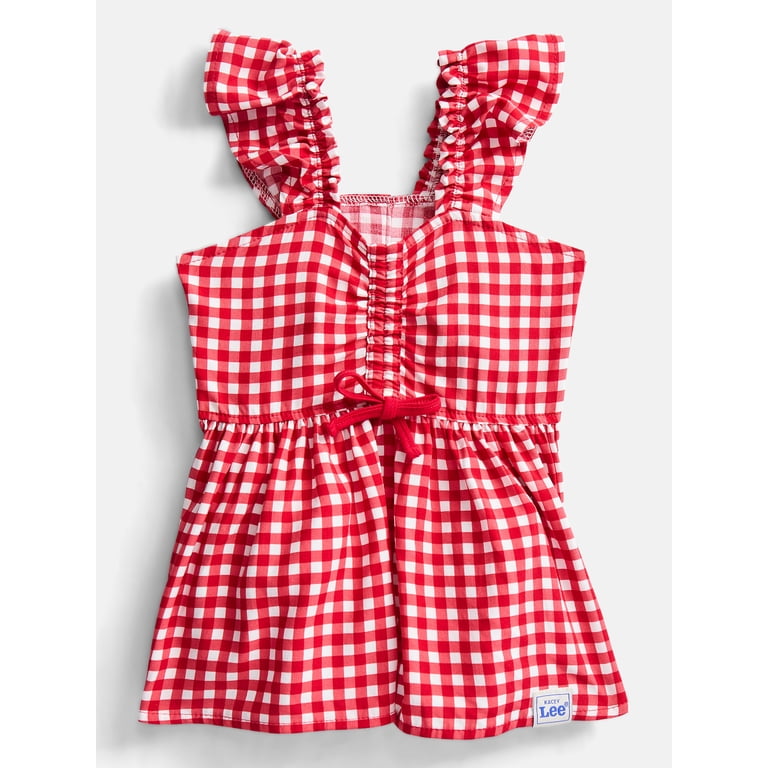 Kacey Lee Cinched Gingham Bodice Pet Dress for Cats and Dogs, Red