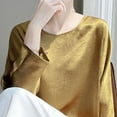 thumbnail image 5 of SSZMDLB Women Silk Satin Long Sleeve Tshirt Round Neck Flowy Casual Basic Blouse Travel Vacation Outfits Summer Tops, Gold L, 5 of 7