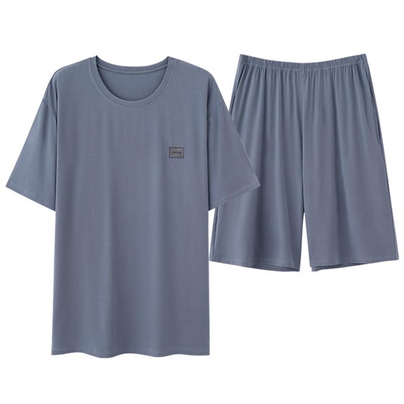 2 Piece Pajamas Set for Men Soft Cotton Breathable Comfortable Summer Pjs Shorts Sleepwear Homewear Suits