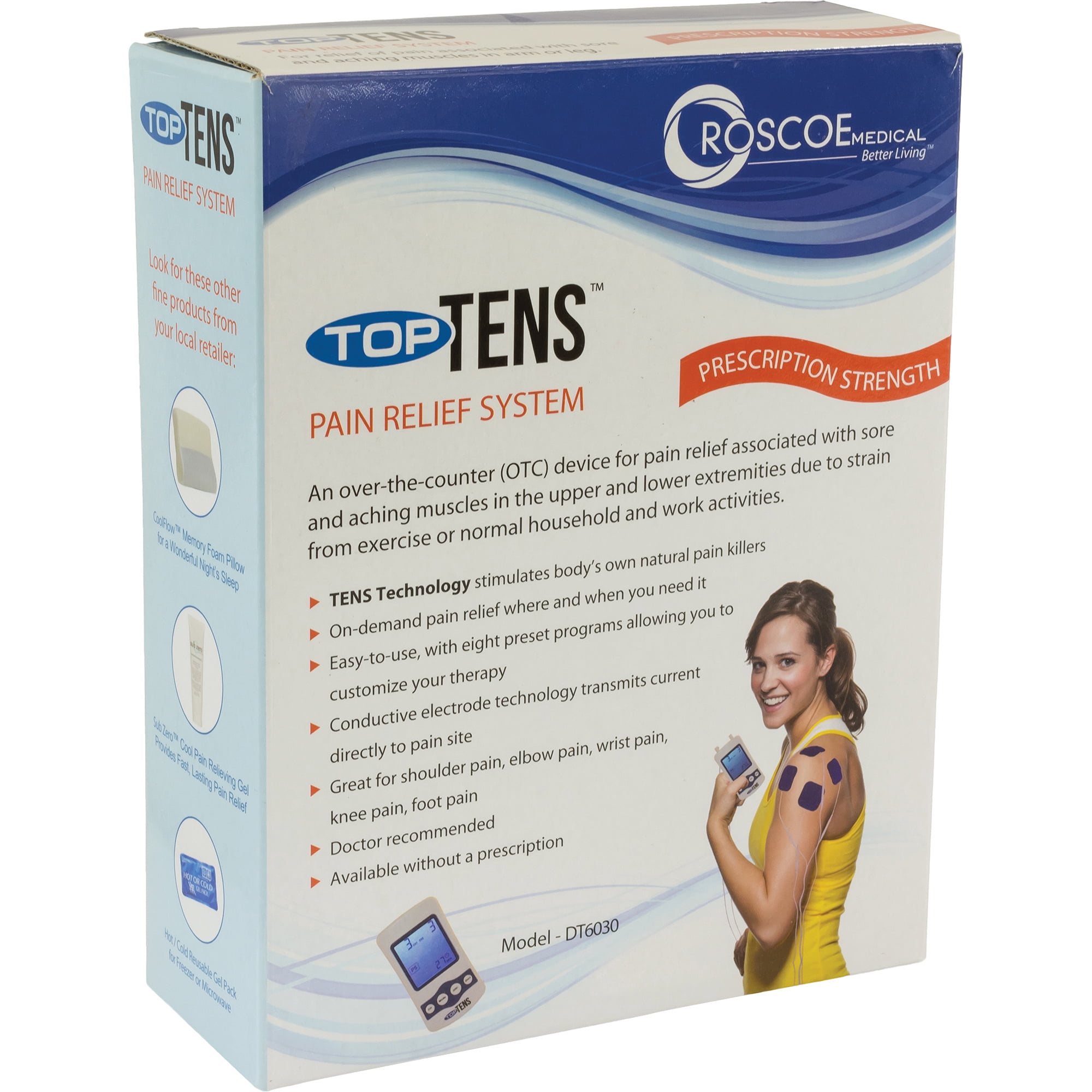 Roscoe Medical TopTENS Over-the-Counter Pain Relief System with Electrodes, for Body Aches & Pains