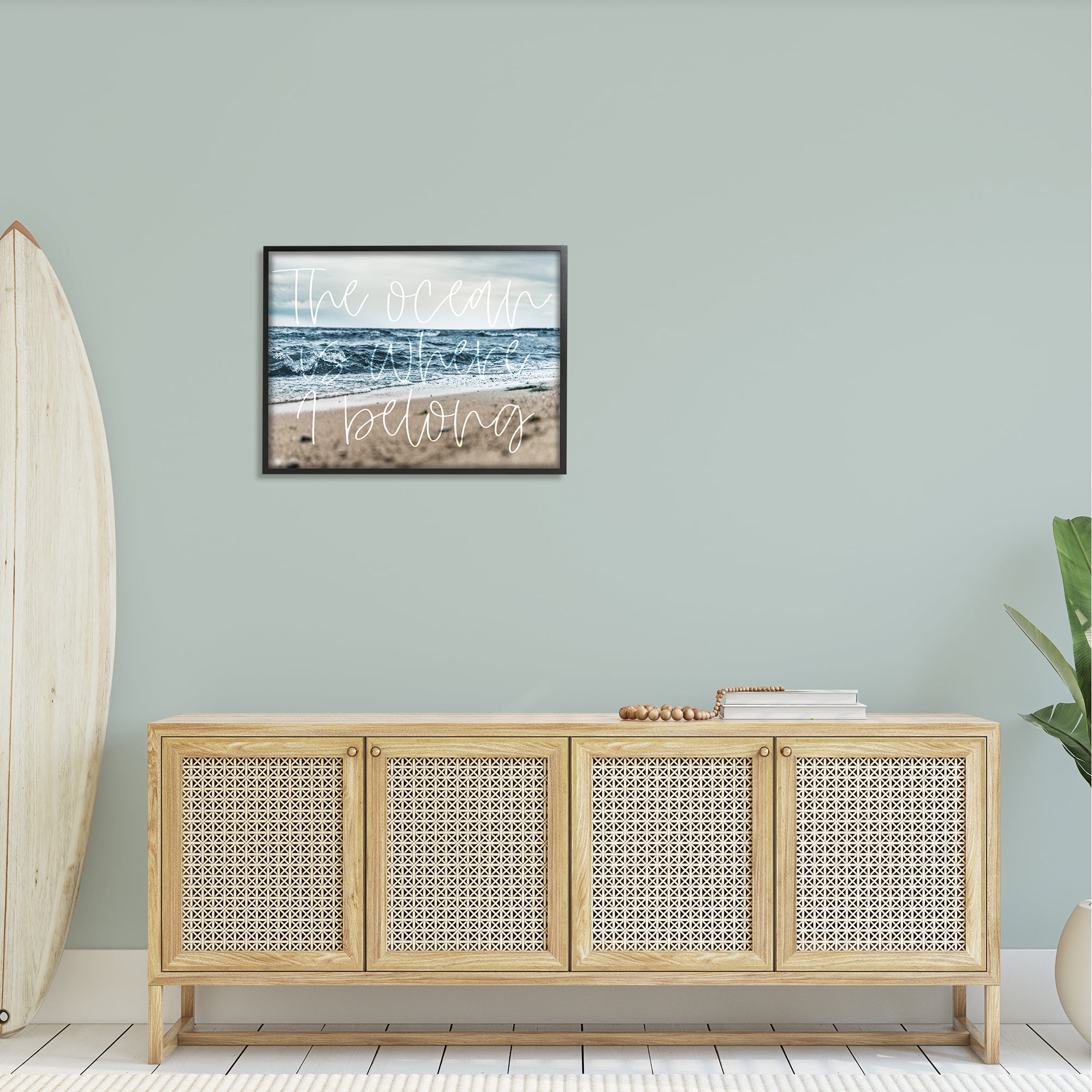 Stupell Ocean Is Where I Belong Beach Waves Landscape Painting Black Framed Art Print Wall Art