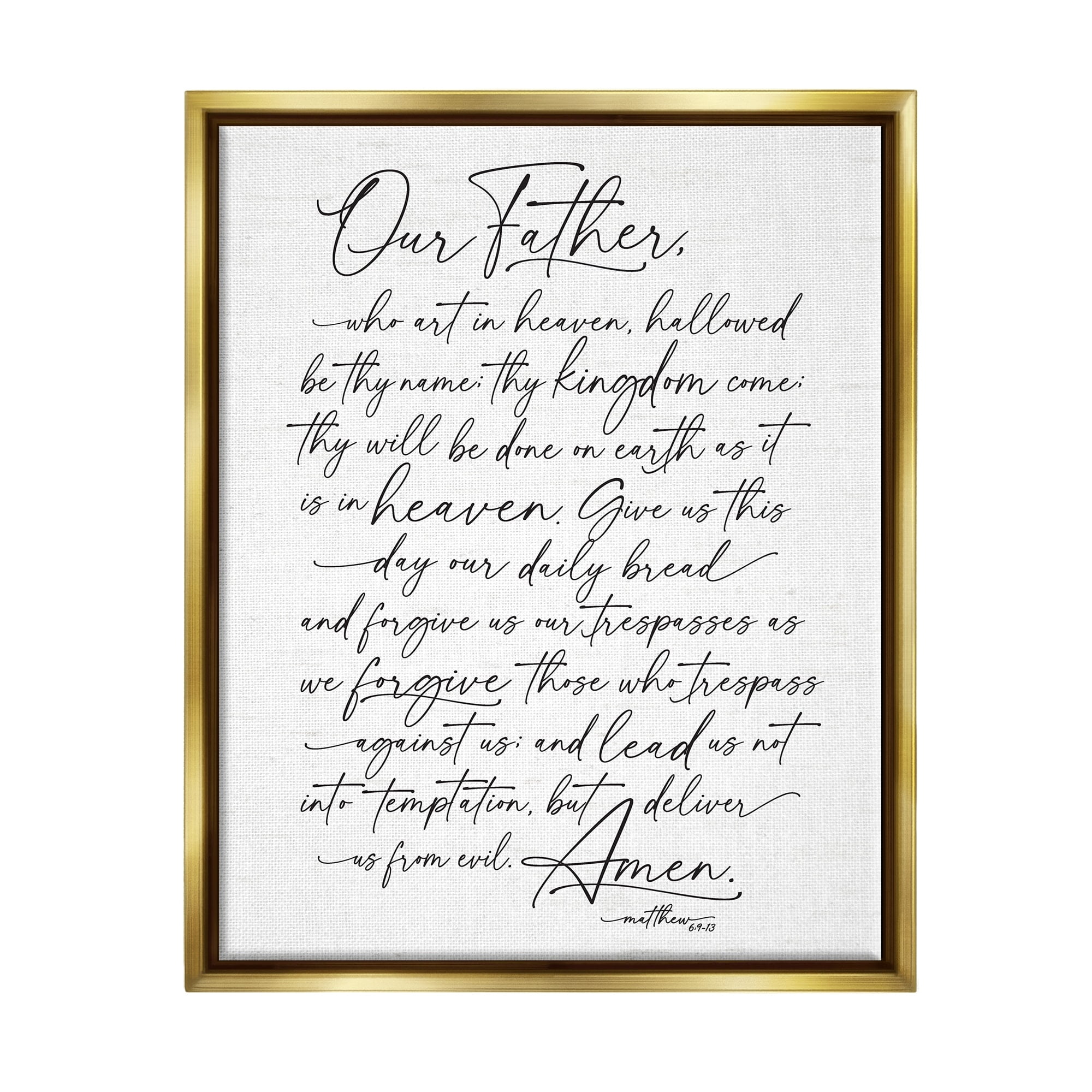 Stupell Industries Our Father Religious Prayer Reading Spiritual Scripture Graphic Art Metallic Gold Floating Framed Canvas Print Wall Art, Design by Lettered and Lined