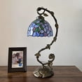 thumbnail image 4 of Tiffany Table Lamp Purple Stained Glass Green Leaves Iron Metal Leaves Bronze Base For Living Room Dining room Bedroom Bedside Office Hotel 21"H, 4 of 5