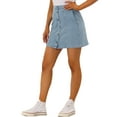 thumbnail image 4 of INSPIRE CHIC Women's Denim Skirts Solid Color A-Line Raw Hem High Waist Button Front Casual Jean Skirt L Light Blue Grey, 4 of 7