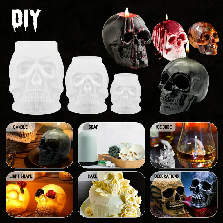 Relax love Silicone Skull Molds 3Pcs Reusable Flexible 3D Skull Head Resin  Mold Nonstick Skull Shaped Mold Washable Silicone Molds for Resin Clay  Candle Wax Casting Easter Home Decoration 
