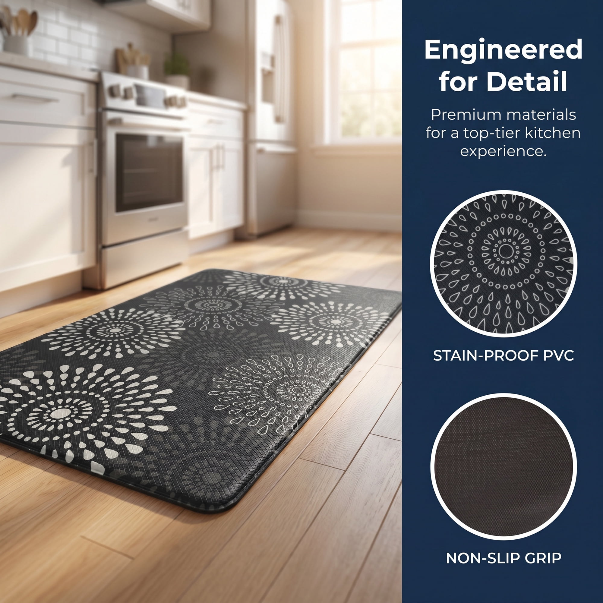Unique Bargains Cushioned Waterproof Non-Slip Standing Mat Black 30" x 17"