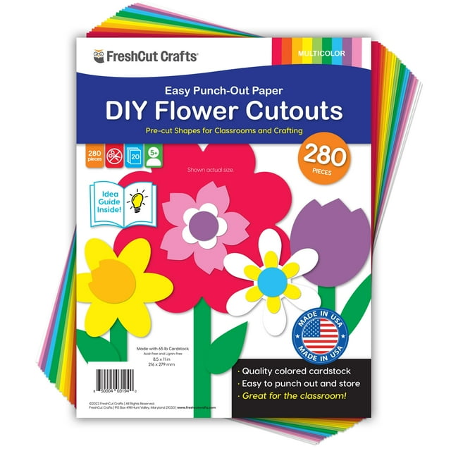 Flower Cutouts FreshCut Crafts, 280 piezas, con guía de ideas