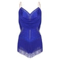 thumbnail image 2 of Mufeng Women's Sequin Fringe Latin Dance Leotard Halter V-Neck Tassel Bodysuit Rave Festival Outfits Royal Blue XS, 2 of 6