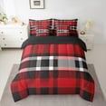 thumbnail image 2 of jejeloiu Red Black Stripes 7-Piece Twin Bedding Sets,Modern Abstract Geometric Bedding Comforter Set,Minimlasim Plaid Grid Sheet Sets For Boys Kids,Luxury Bedroom Decor Reversible, 2 of 8