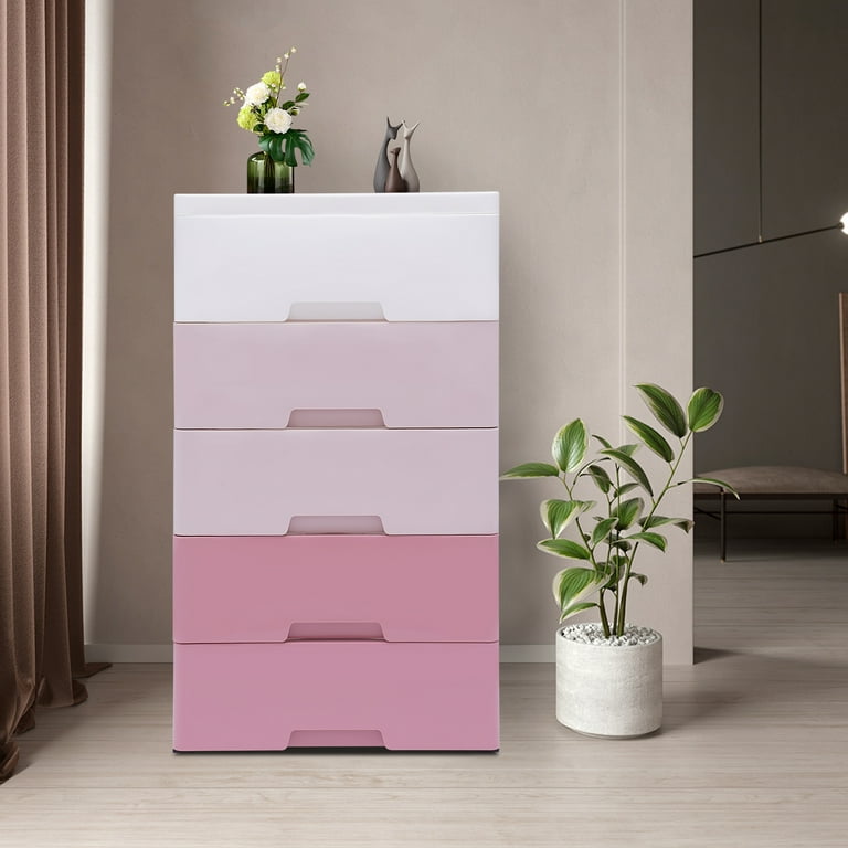 Yiyibyus Plastic Drawer Storage Cabinet Pink Dresser Clothes Closet Bedside Table Organizer for Entryway Bedrooom Furniture, Size: 45*30*84cm