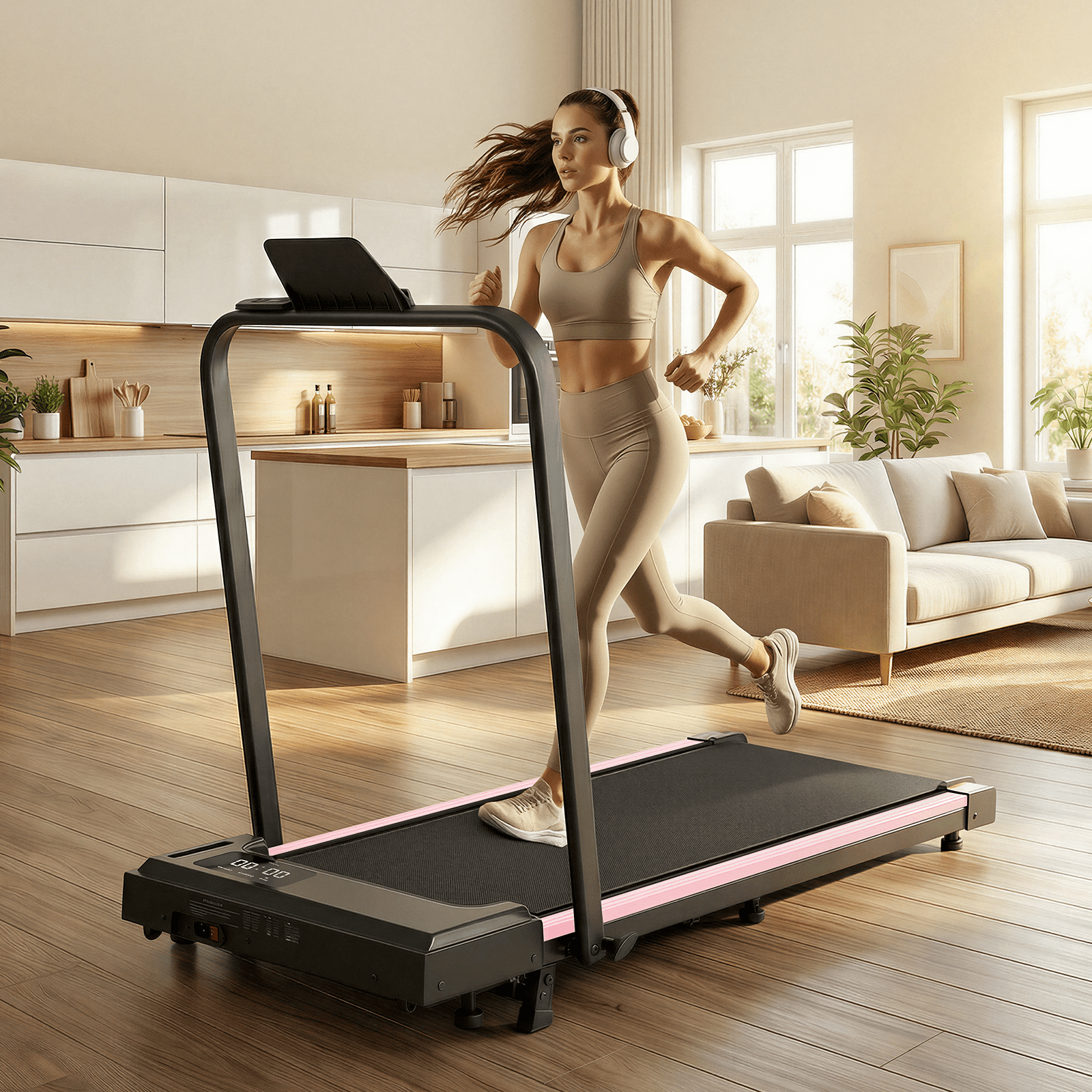 Treadmill with Handles, Small Treadmills Home, Portable Electric Treadmills for Home 300 lbs Capacity,Walking Pad Treadmill